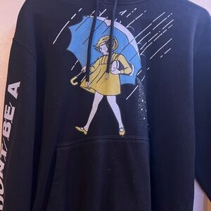 Black Graphic Hoodie with Umbrella Design